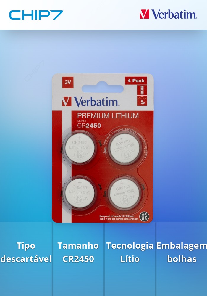 VERBATIM PILHAS CR2450 3V LITHIUM PACK 4