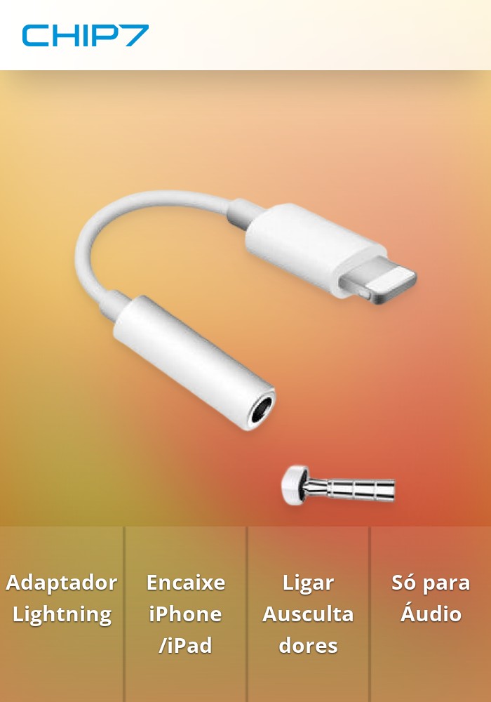 ADAPTADOR APPLE LIGHTNING PARA JACK 3.5 - 10.3CM DE COMPRIMENTO