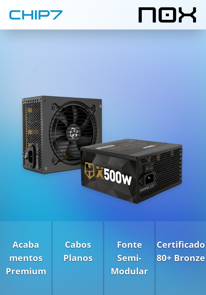 Fonte de Alimentação Nox Hummer X500W 80 PLUS Bronze Semi Modular