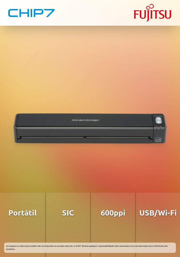 Ricoh ScanSnap iX100 - Scanner para folhas de papel - Sensor de Imagem de Contacto (SIC) - 216 x 863 mm - 600 ppp x 600 ppp - USB 2.0, Wi-Fi
