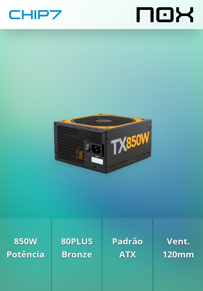 Fonte Alim. 850W ATX NOX Urano TX 850W 80PLUS Bronze