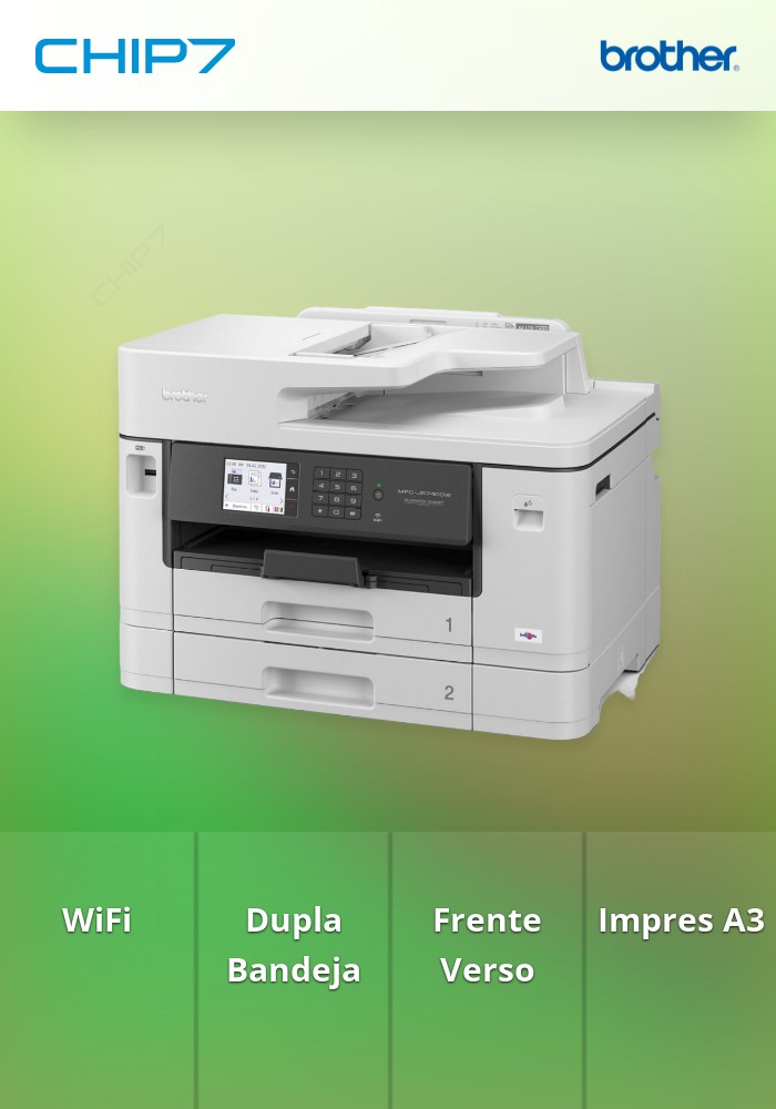 MFC-J5740DW - Impressora multifunções de tinta profissional A4/A3 WiFi, dupla bandeja e frente e verso até A4 em todas as funções, Impressora A3 + Copiadora A4 + Scanner A4 + Fax A4  - válido p/ unid. faturadas até 12 de Janeiro e limitado a 6 unid. por c