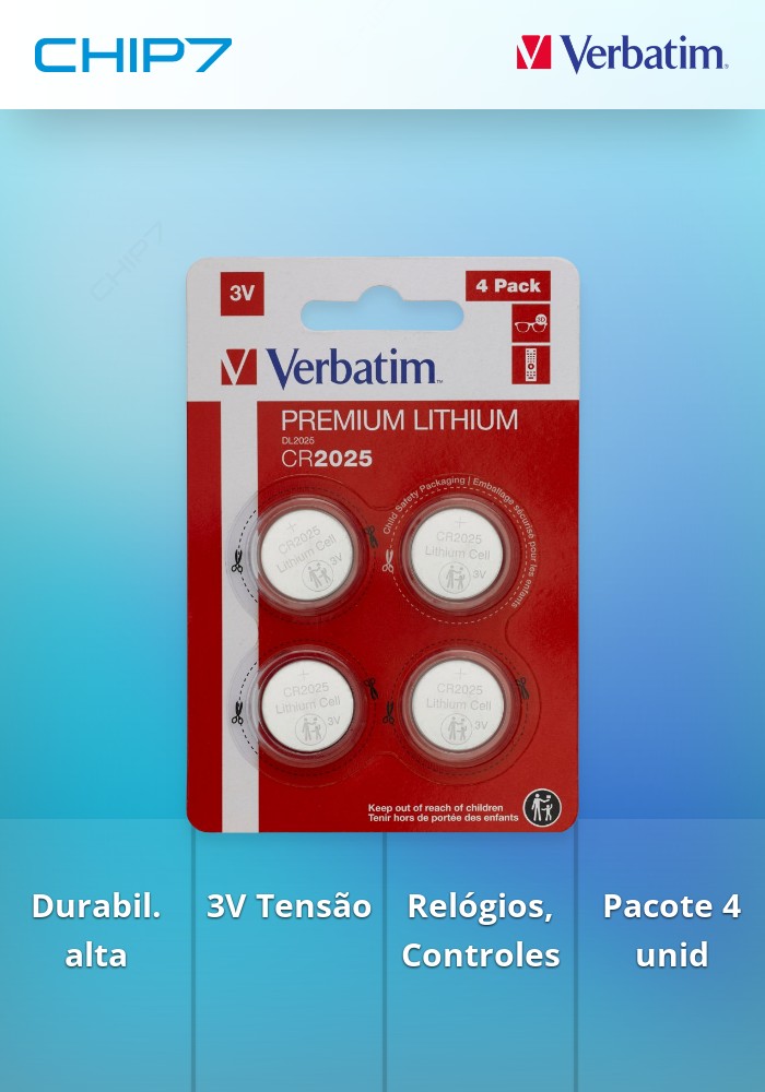 VERBATIM PILHAS CR2025 3V LITHIUM PACK 4