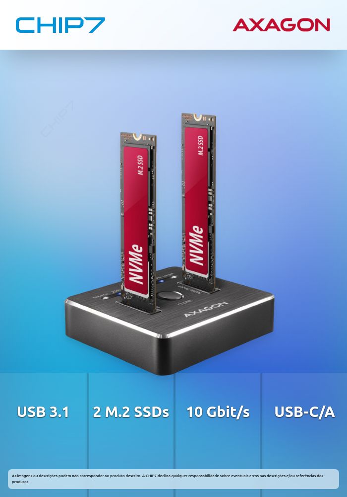 CLONE DUAL SDD Dock Station AXAGON ADSA-M2C USB-C 3.2 Gen2