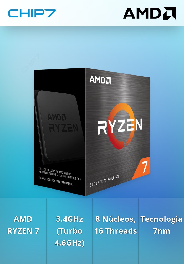 Processador AMD Ryzen 7 5700X 8-Core 3.4GHz c/ Turbo 4.6GHz 36MB SktAM4