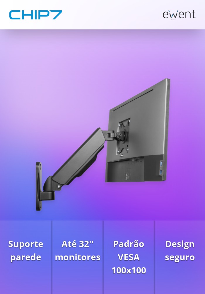 Suporte de parede com amortecedor pneumático, para 1 monitor até 32