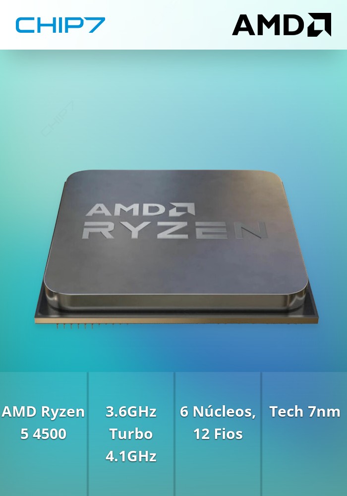 PROCESSADOR AMD AM4 RYZEN 5 4500 3.6 A 4.1GHZ 6C12T 11MB 65W TRAY SEM SOLUCAO TERMICA
