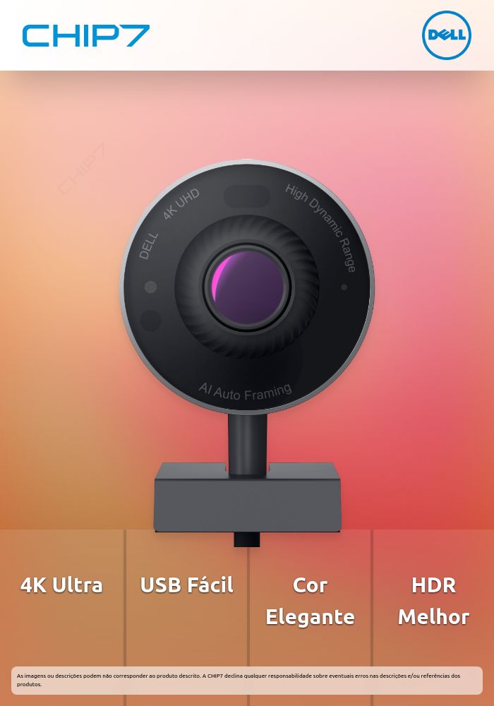Webcam DELL 4K Ultra HD USB WB7022 Preta