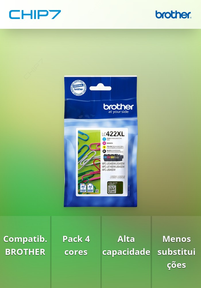 Tinteiro BROTHER LC422XLVAL Pack 4 cores Alta capacidade - MFCJ5340/J5740/J6540/J6940
