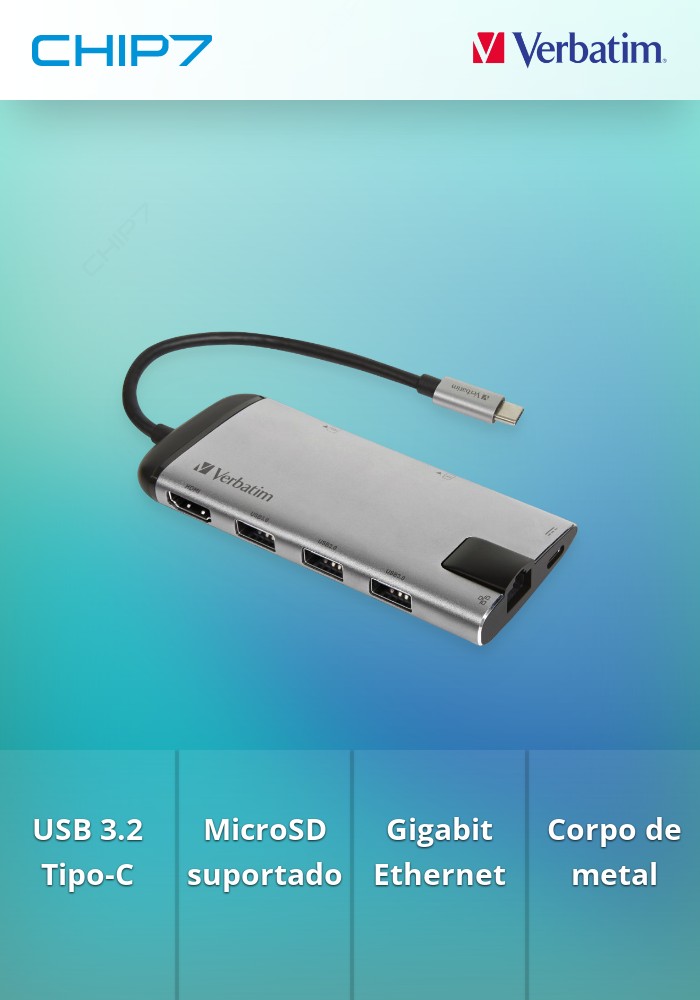 VERBATIM DOCK 4K USB-C 1xHDMI 1xRJ45 1xUSB-C 2xUSB3 1xC.READER PD 100W ALUMINIO