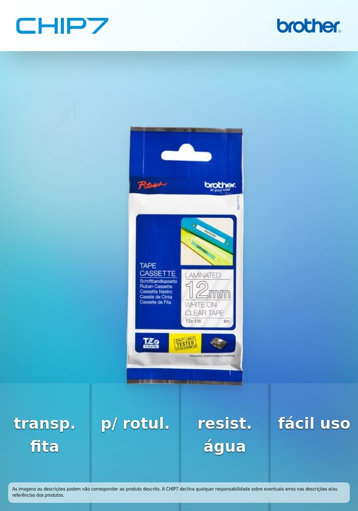 Fita BROTHER 12mm Transparente/Branca