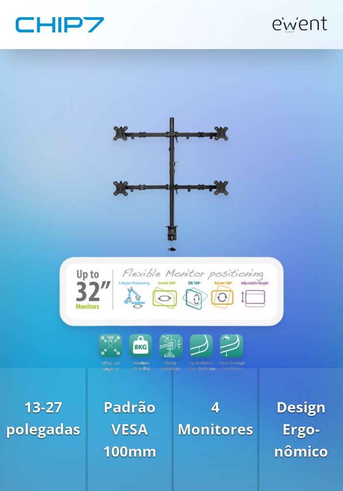 Suporte de Mesa para 4 monitores 13-27