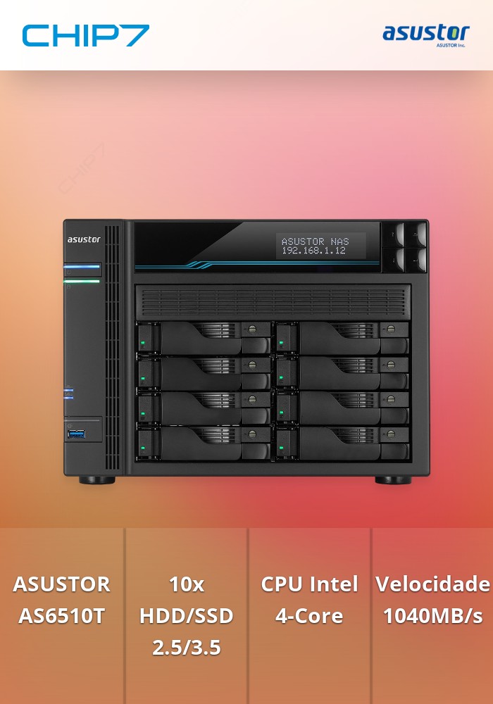NAS ASUSTOR AS6210T PARA 10 HDD, 2X 10GBPS, 2X 2.5GBPS, TOWER