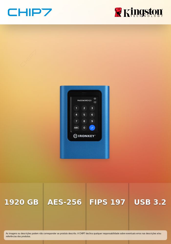 Kingston IronKey Vault Privacy 80 - SSD - encriptado - 1920 GB - externa (portátil) - USB 3.2 Gen 1 (USB C conector) - 256-bit AES-XTS, FIPS 197 - Compatível com TAA