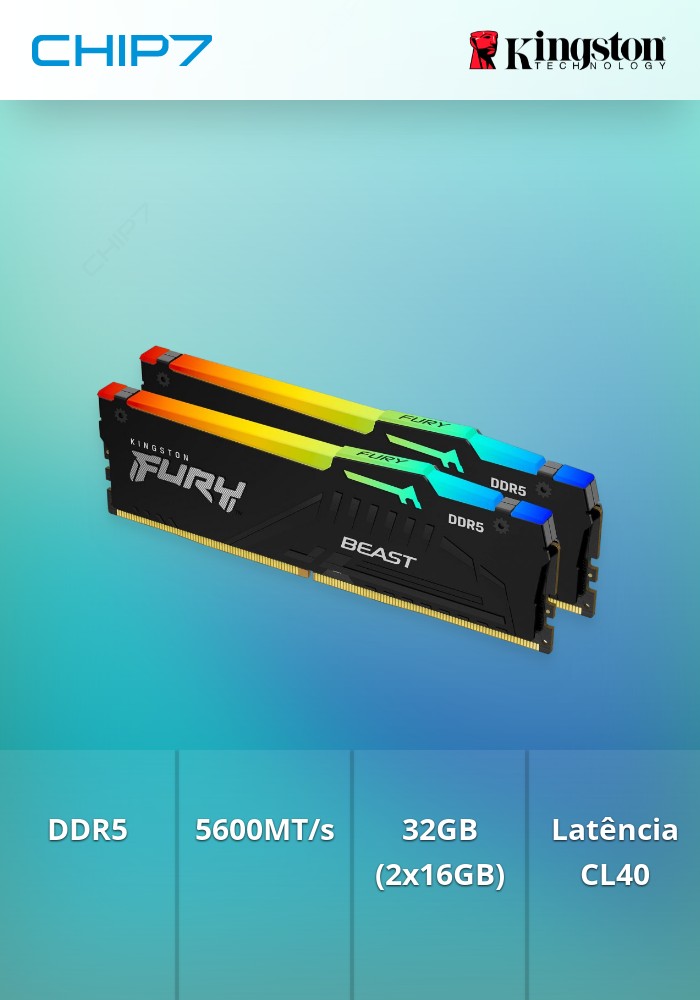 32GB 5600MT/S DDR5 CL40 DIMM (KIT OF 2) FURY BEAST RGB