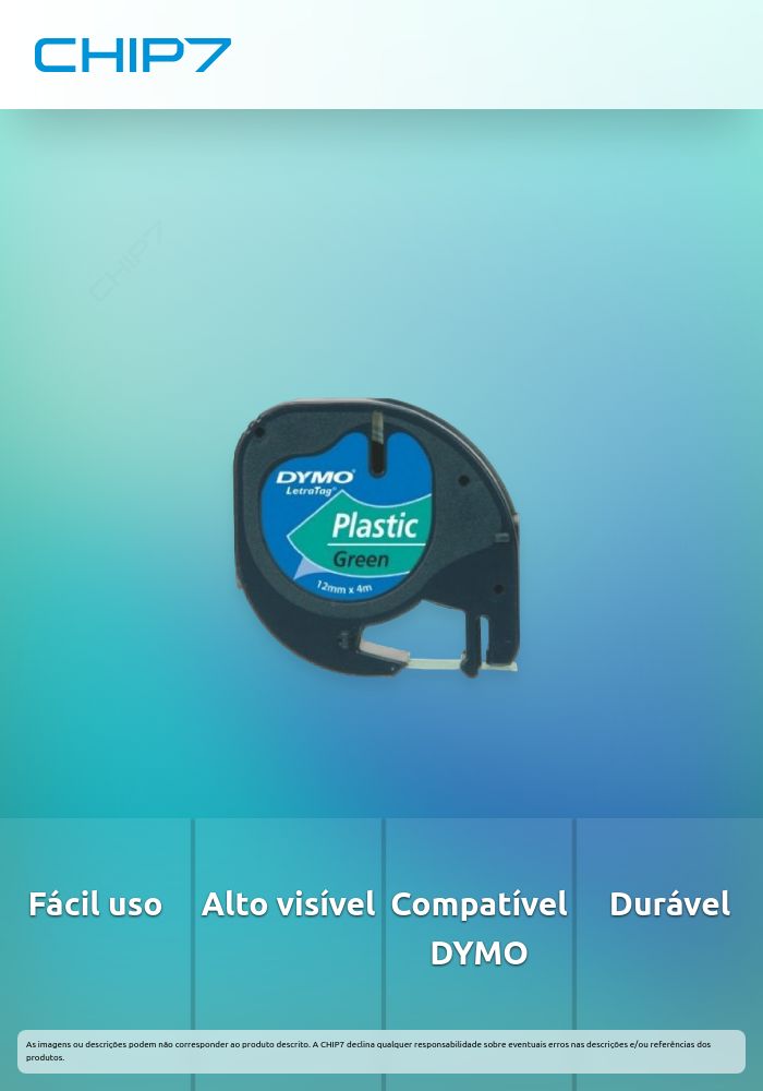 DYMO - Fita LetraTAG Plástico 12mm Preto/Verde