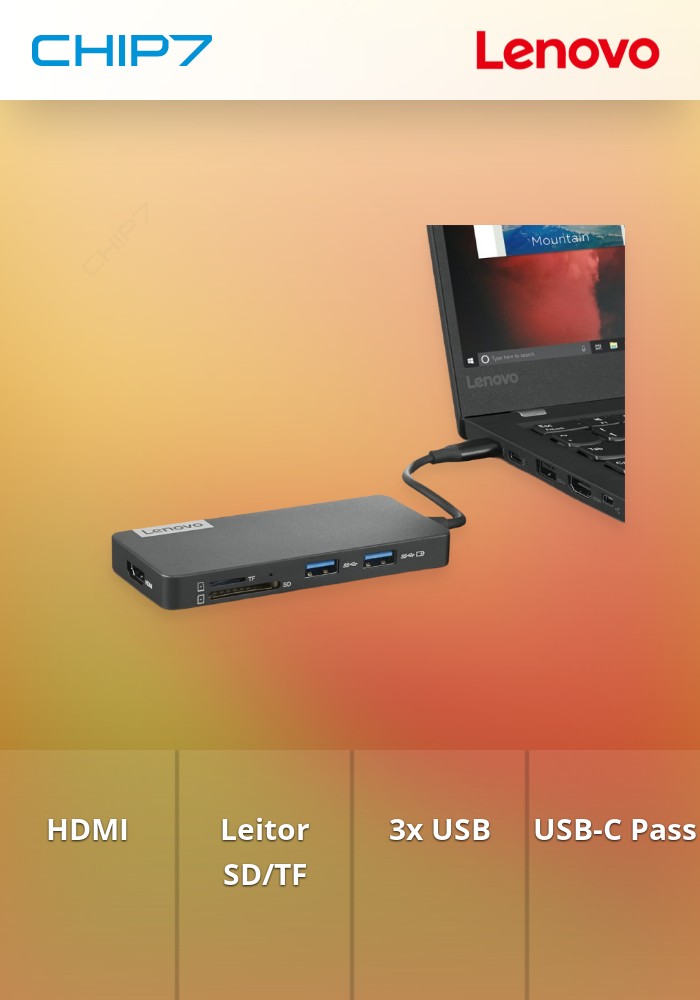 LENOVO USB-C TRAVEL HUB 7-IN-1 HDMI+SD/TF READER+3xUSB+USB-C Pass-through