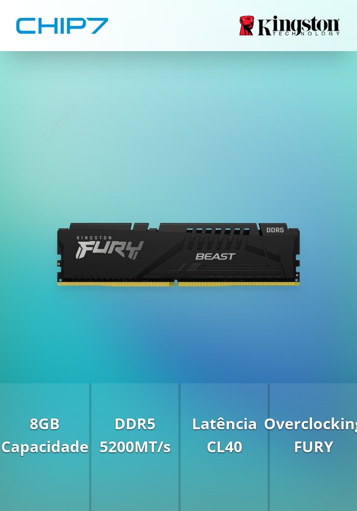 Dimm KINGSTON 8GB DDR5 5200MT/s CL40 FURY Beast Black XMP