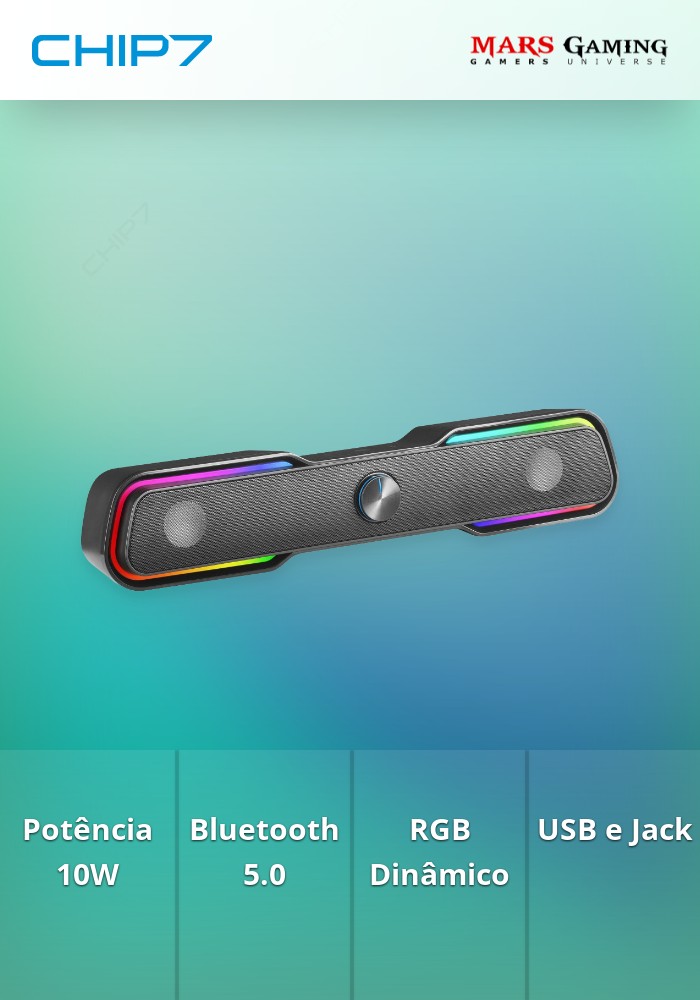 Colunas MARS GAMING MSBX RGB SOUNDBAR 10W USB, JACK + BLUETOOTH 5.0 DYNAMIC RGB Pretas