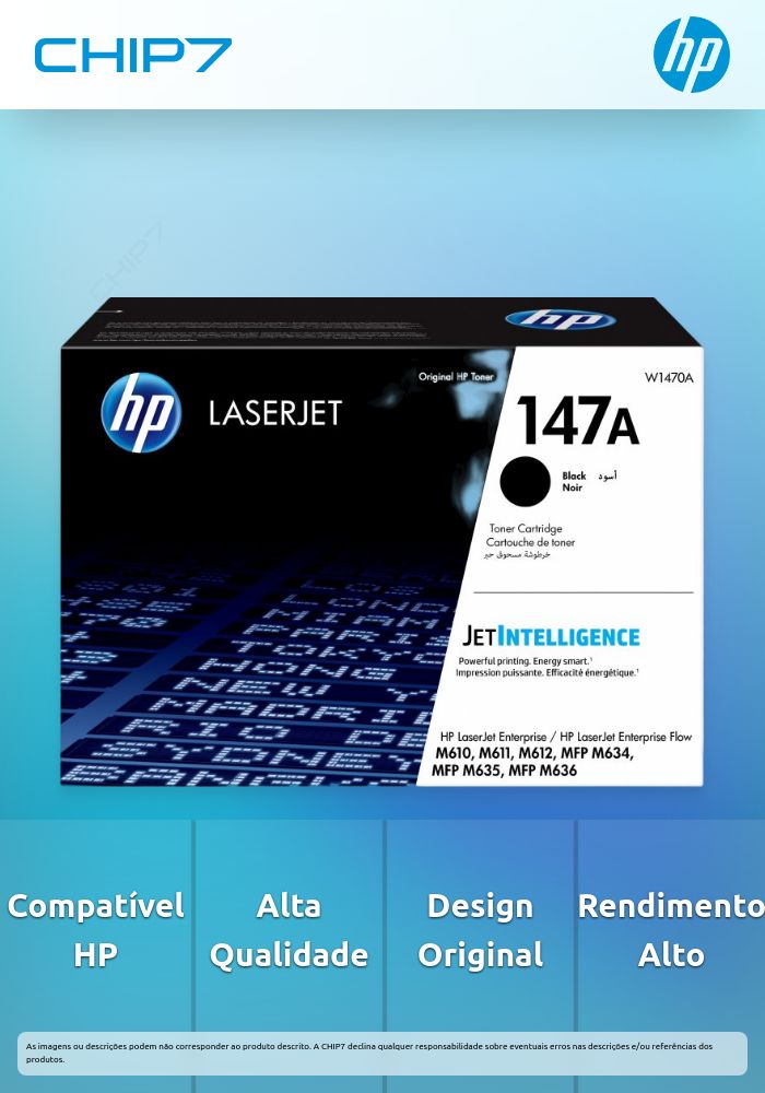 HP 147A - Preto - original - LaserJet - cartucho de toner (W1470A) - para LaserJet Enterprise MFP M634, LaserJet Enterprise Flow MFP M634, MFP M635, MFP M636