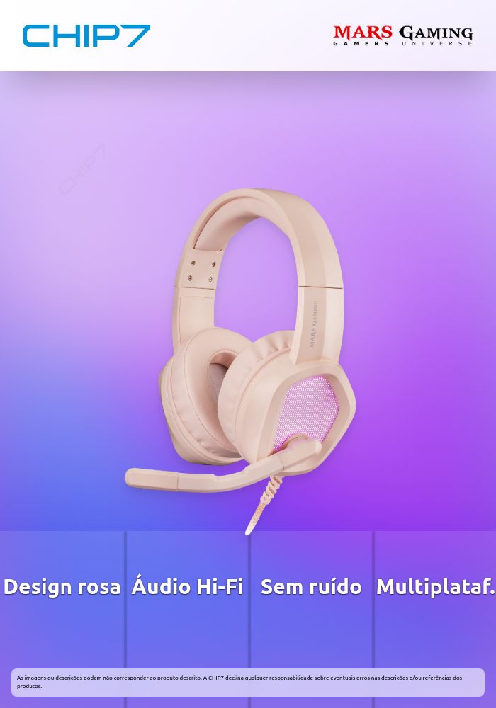 Auscultadores MARS GAMING MH320 RGB HEADPHONES+MIC, HIFI, NOISE CANCEL, MULTIPLATFORM, PINK