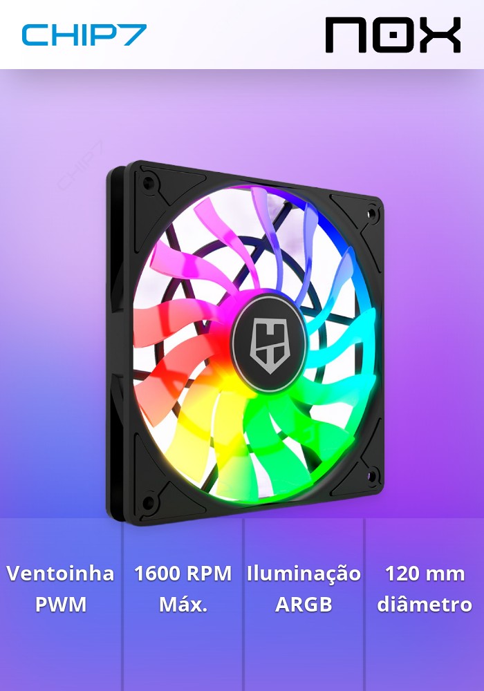 Nox Hummer Slim-Fan ARGB - Ventoinha PWM 1600 RPM 120 mm