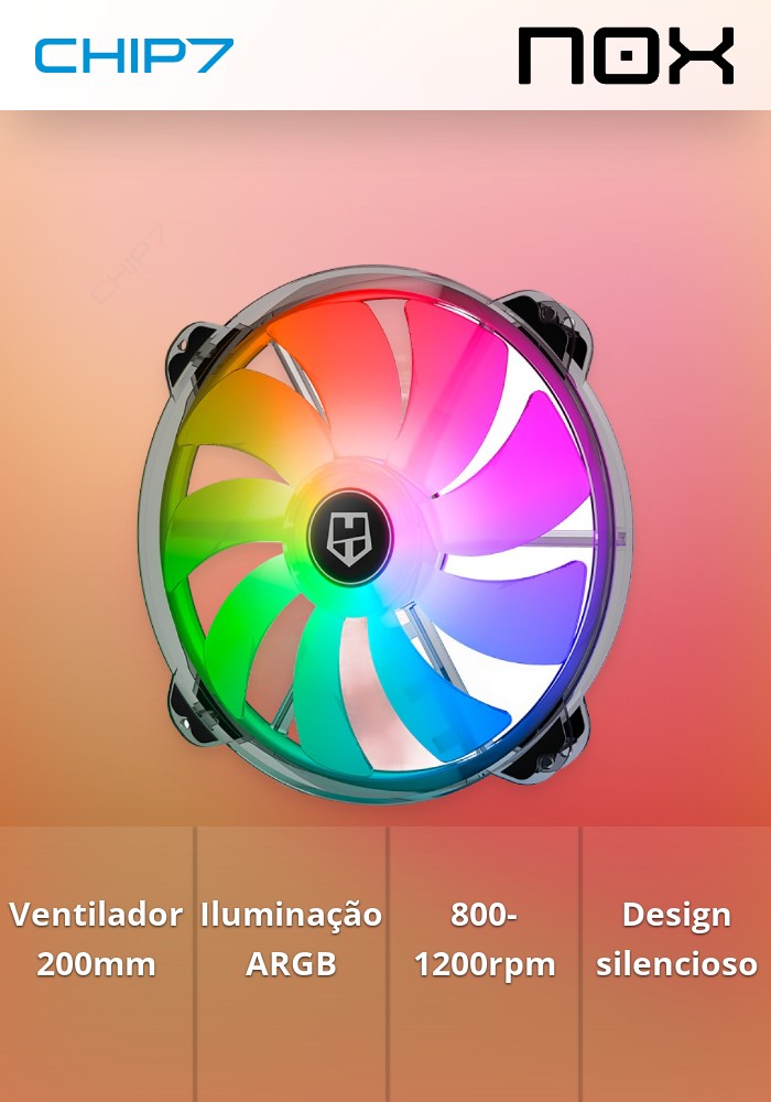 Ventoinha NOX X200 ARGB FAN 200mm 1200rpm 800rpm
