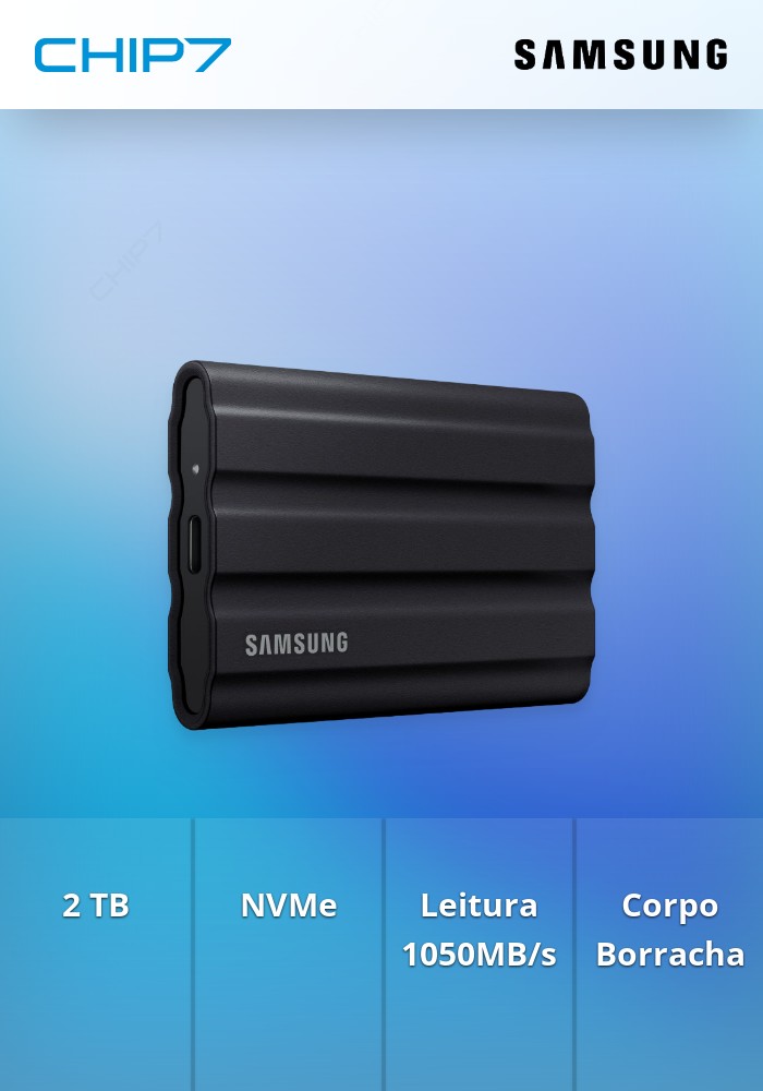 SSD Externo Samsung T7 Shield 2TB USB3.2 Gen2 Preto (1050/1