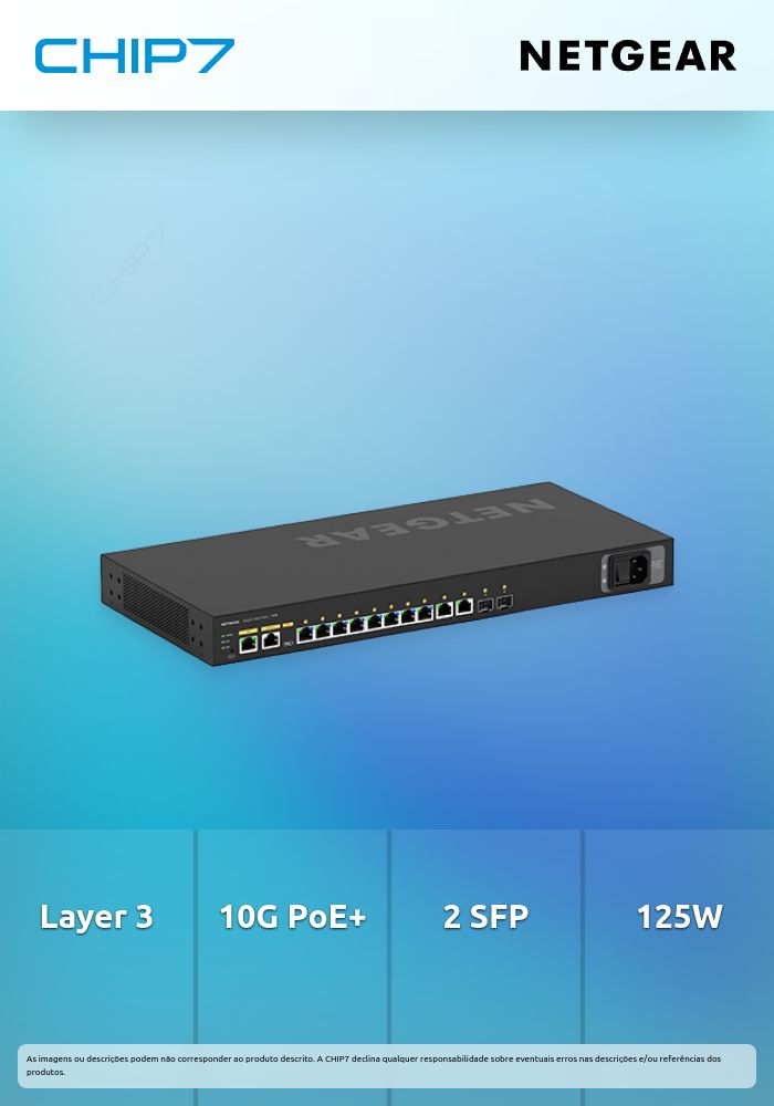 NETGEAR AV Line M4250-10G2F-PoE+ - Interruptor - L3 - Administrado - 10 x 10/100/1000 (8 PoE+) + 2 x Gigabit SFP - fluxo de ar lado para lado - montável em trilho - PoE+ (125 W)