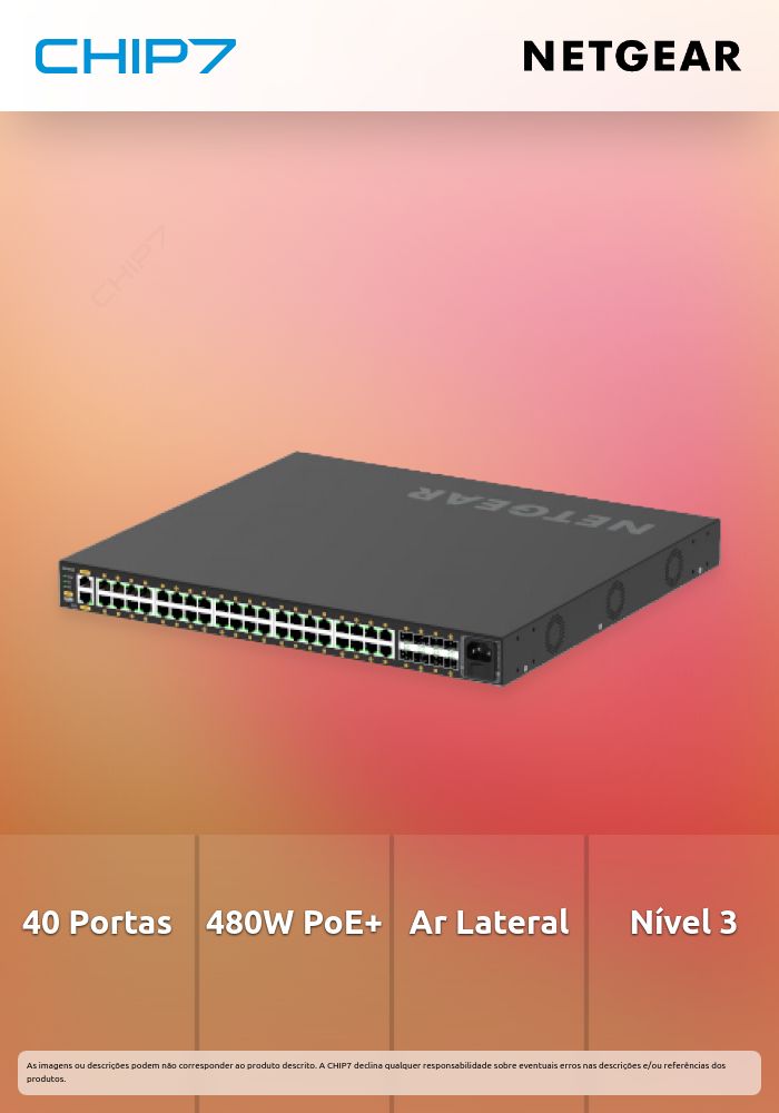 NETGEAR AV Line M4250-40G8F-PoE+ - Interruptor - L3 - Administrado - 40 x 10/100/1000 (PoE+) + 8 x 1000Base-X SFP - fluxo de ar lado para lado - montável em trilho - PoE+ (480 W)