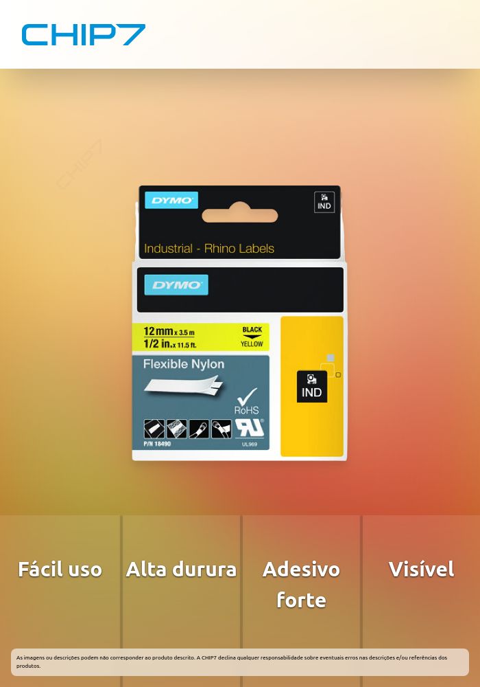 Cassete de Fita de Etiquetar DYMO 18490 Preto sobre amarelo