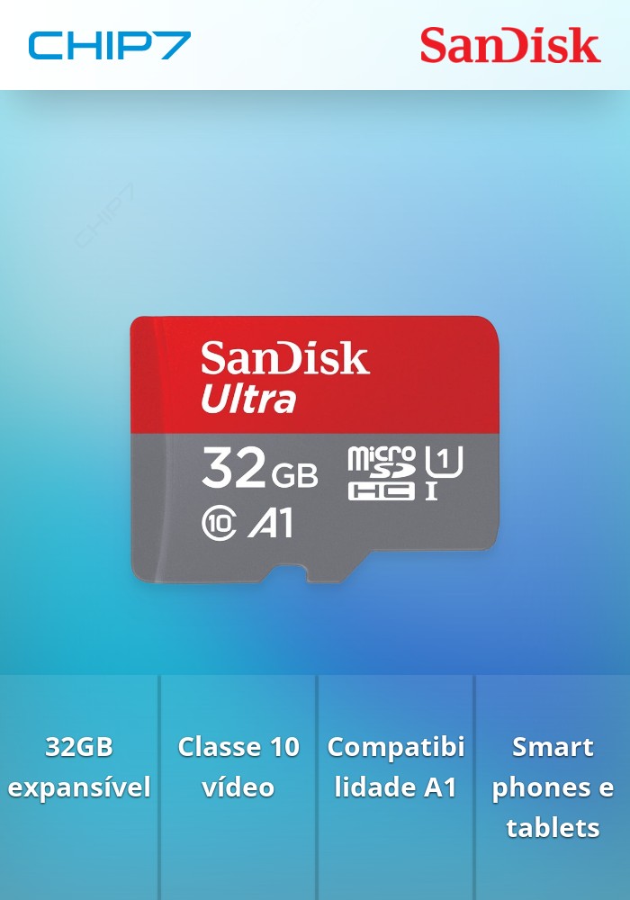Cartão SanDisk Ultra MicroSDHC C10 A1 UHS-I 32GB