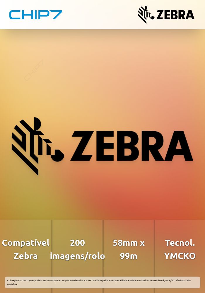 Fita ZEBRA Cor YMCKO ZC100 / ZC300 - 200 imagens ( 58mm x 99mt )