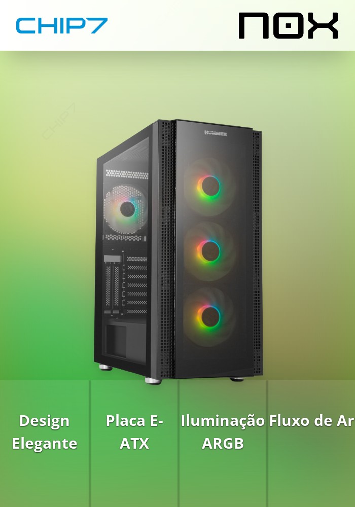 Caixa NOX Hummer Horus Tempered Glass ARGB Black Extended ATX