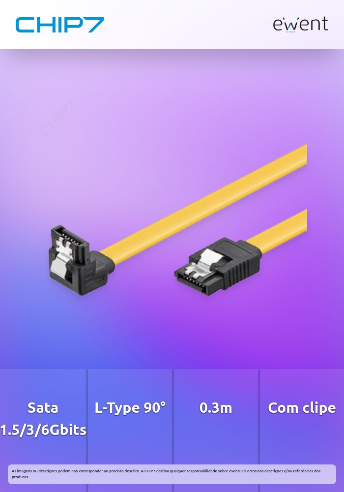Cabo Sata 1.5GBits / 3GBits / 6GBits S-ATA L-Type > L-Type 90° com clipe, 0.3m » válido até nova comunicação