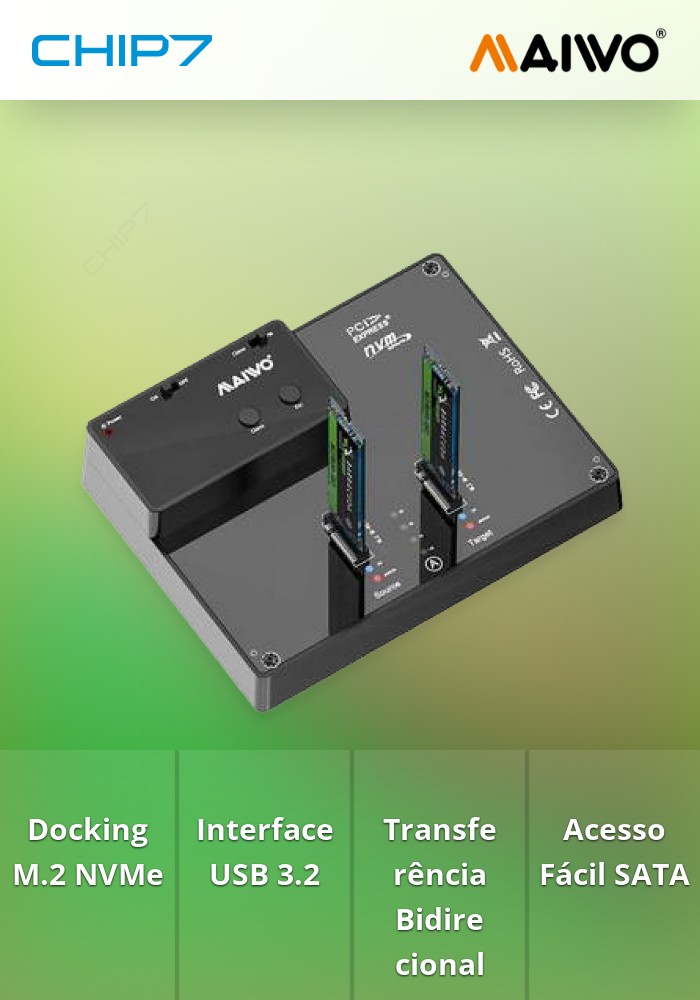 DOCKING STATION PARA DISCOS M.2      PCIE NVME USB3.2 GEN2 10GB PRETA - MAIWO