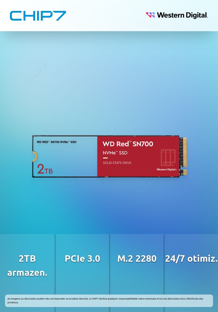 2TB SSD Disco Interno Western Digital Red SN700 WDS200T1R0C M.2 2280 PCIe 3.0 x4 (NVMe)