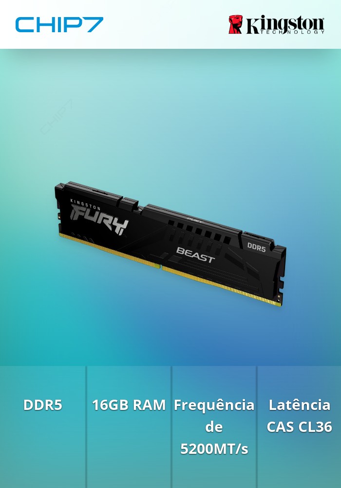 16GB 5200MT/s DDR5 CL36 DIMM FURY Beast Black