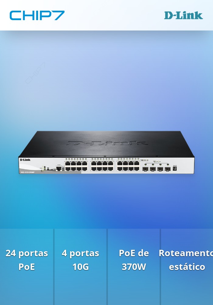 D-LINK SWITCH 28-PORT GIGABIT STACKABLE POE SMART PRO INCL. 4 10G SFP+ (370W)