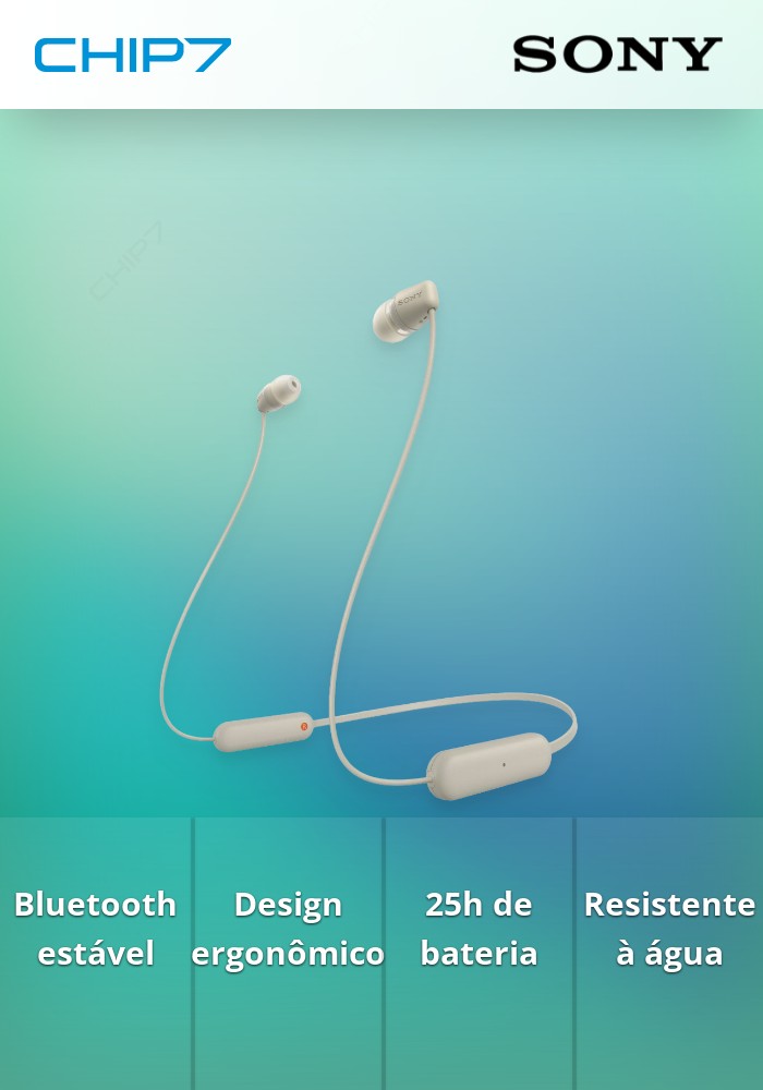 WIC-100C - Auriculares In Ear Bluetooth. O cabo assenta confortavelmente à volta do pescoço. Até 25h de autonomia. Classificação IPX44  e compatível com a app Sony. Headphones Connect. Cor : Bege