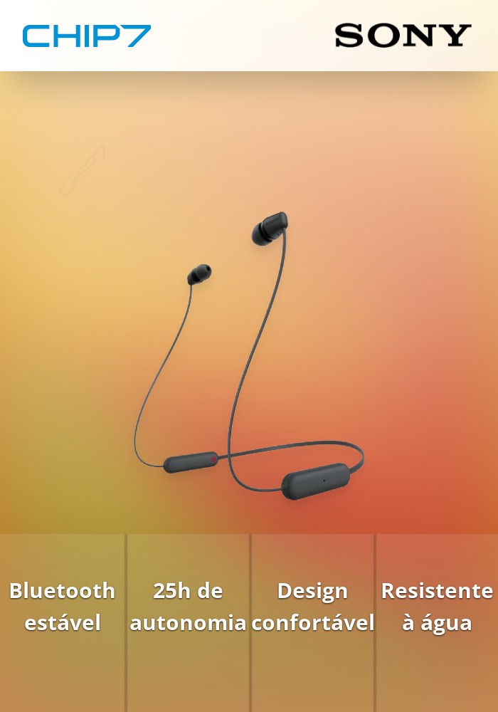 WIC-100B - Auriculares In Ear Bluetooth. O cabo assenta confortavelmente à volta do pescoço. Até 25h de autonomia. Classificação IPX44  e compatível com a app Sony. Headphones Connect. Cor : Preto