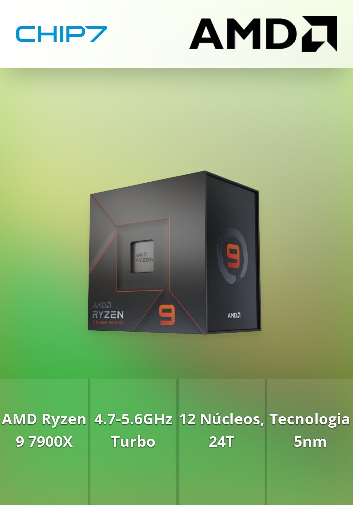Processador AMD Ryzen 9 7900X 12-Core 4.7GHz c/ Turbo 5.6GHz 76MB SktAM5