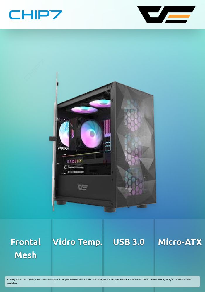 CAIXA M-ATX DARKFLASH DLM21 MESH VIDRO TEMPERADO 3 FAN ARGB ABERTURA MAGNETICA BLACK