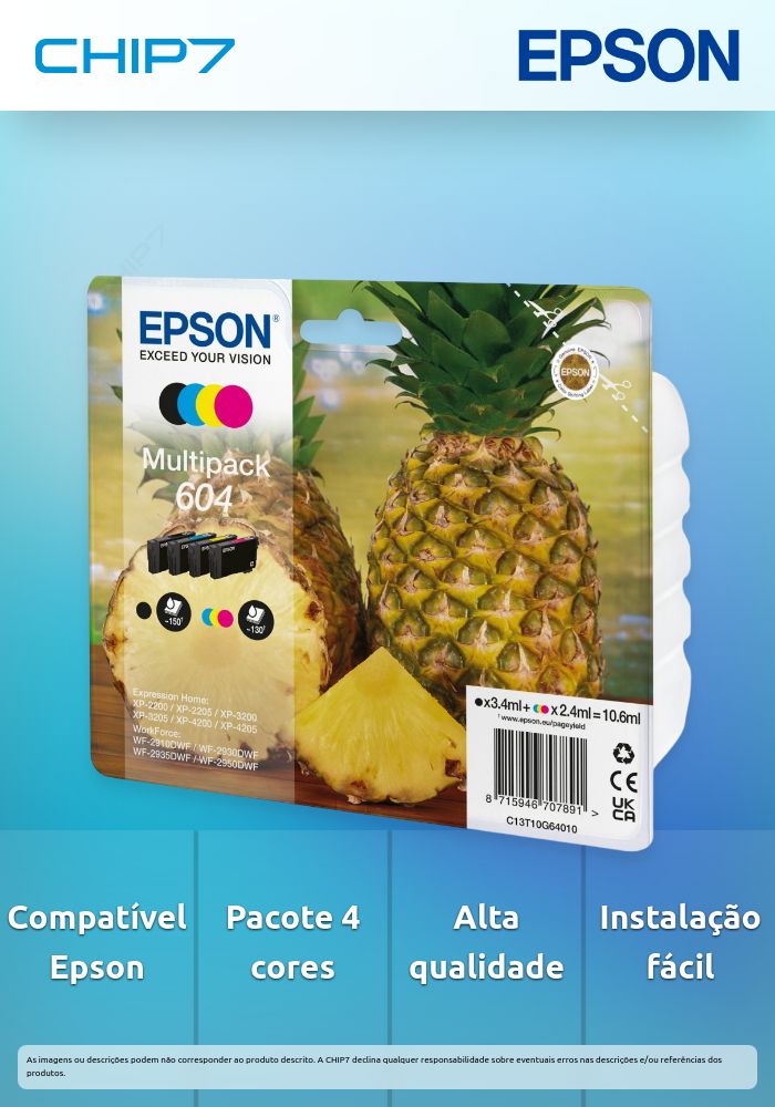 EPSON TINTEIRO PACK 4 CORES 604 XP2200/05/3200/05/4200/05/WF2910/30/35/50
