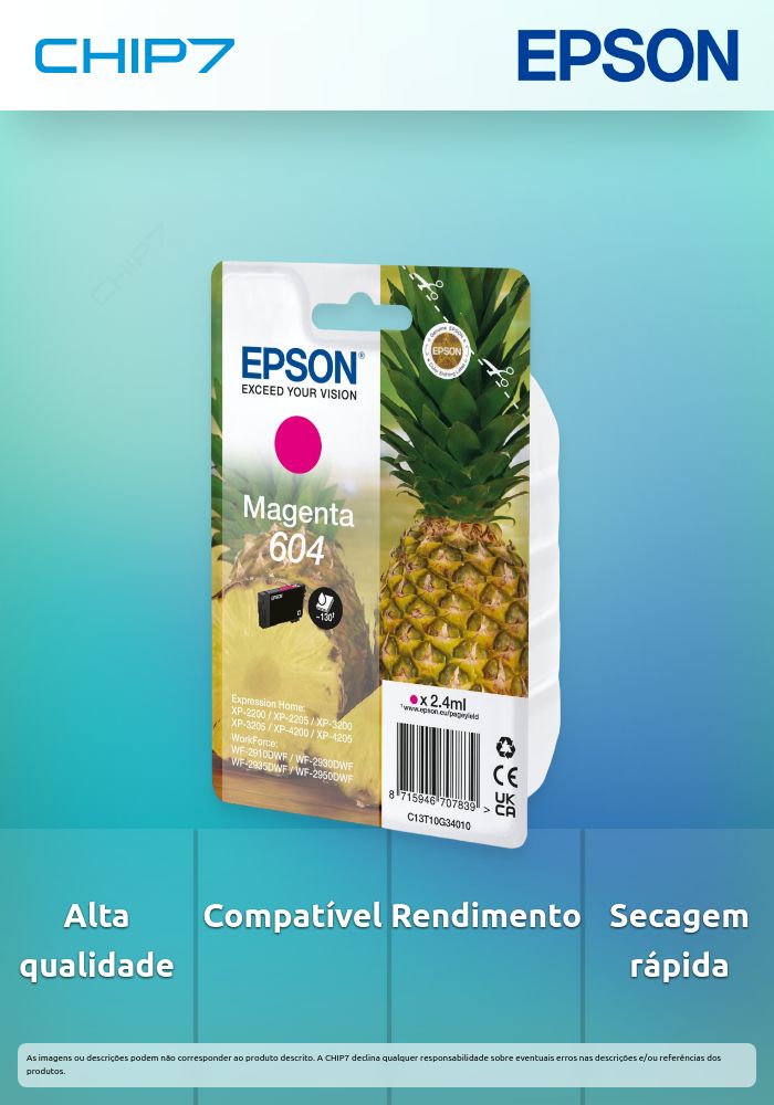 Tinteiro EPSON 604 magenta + Alarme RF - WF-2910/ 293x/ 2950, XP-220x/ 320x/ 420x