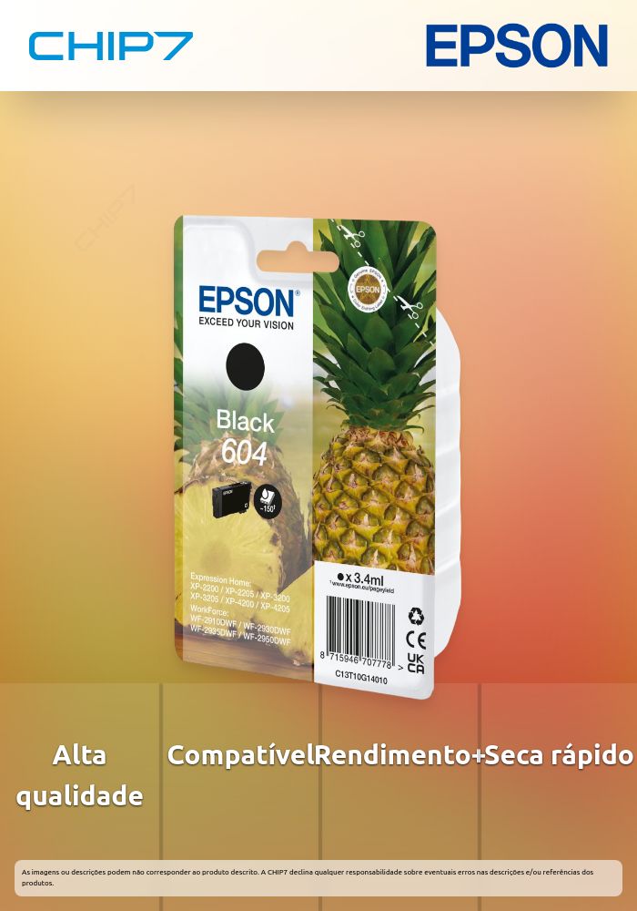 EPSON TINTEIRO PRETO 604 XP2200/05/3200/05/4200/05/WF2910/30/35/50