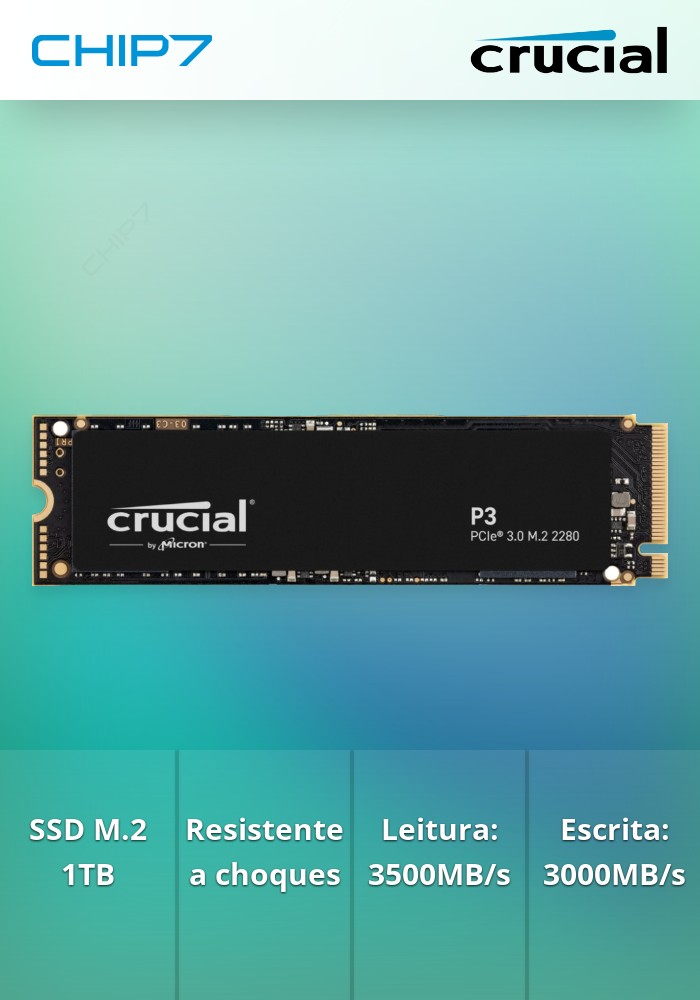 1TB SSD CRUCIAL DISCO M.2 PCIE X4 2280 P3 3500/3000MB