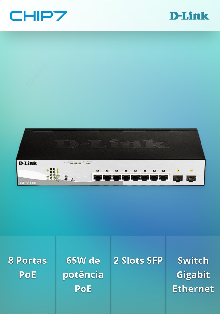 D-LINK 8-PORT 10/100/1000MBPS GIGABIT POE SMART SWITCH + 2 SFP. (65W)