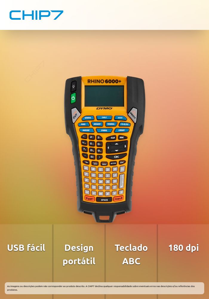 Impressora de etiquetas portátil com conexão para PC e estojo UE RHINO 6000+, USB, ABC, 180 dpi, Dymo