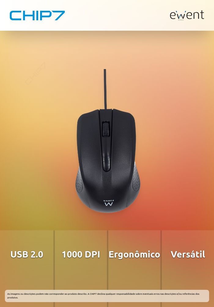 Rato Ótico USB 2.0 1000 DPI Preto